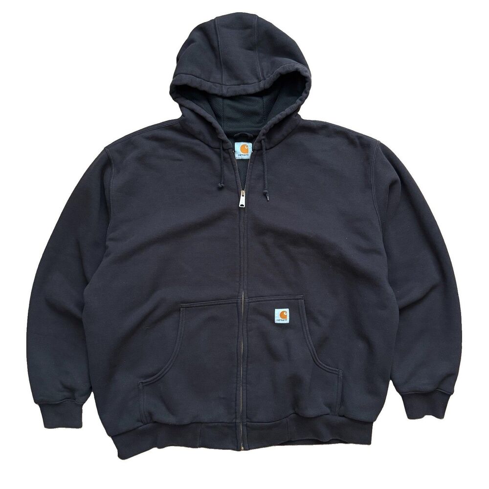 Carhartt Full Zip Hoodie Men’s XXL Black Workwear J149 Black Thermal Lined 2XL